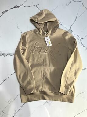 Title: Puma Men’s Essentials Elevated Embossed Logo Hoodie Beige Tan Size M NEW